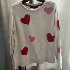 VALENTINES DAY Apt. 9 White Sweater with Red and Pink Hearts Sz L